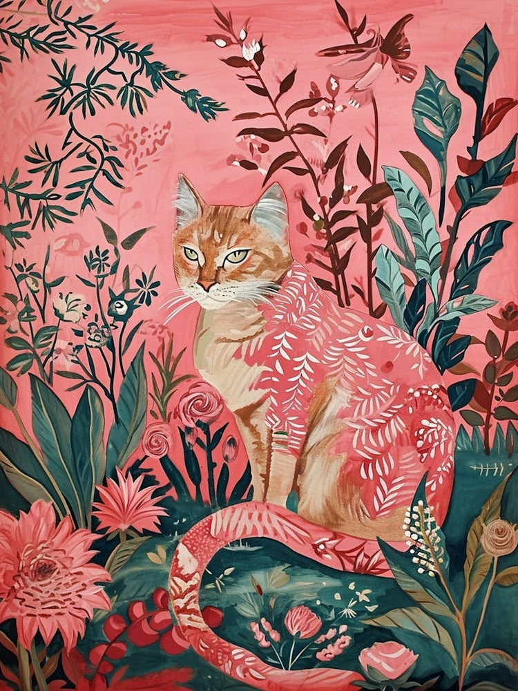 Floral Animal Painting Bobcat