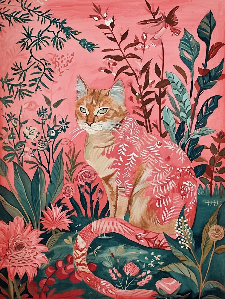 Floral Animal Painting Bobcat