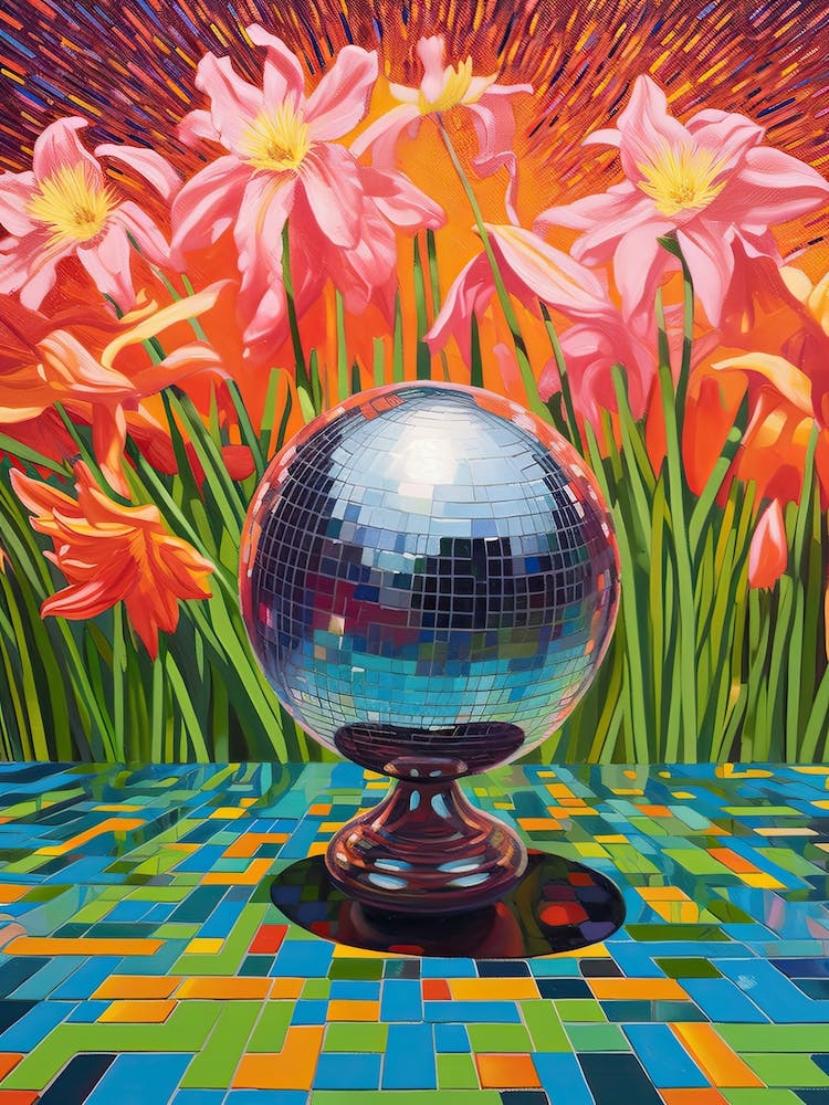 Disco Ball And Flowers And Pearls Still Life 0