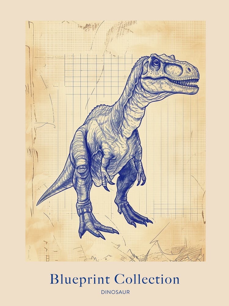 Dinosaur Blue Print Sketch 1 Poster