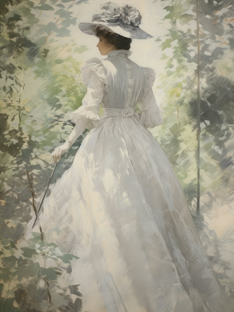 Victorian Woman In Garden Painting