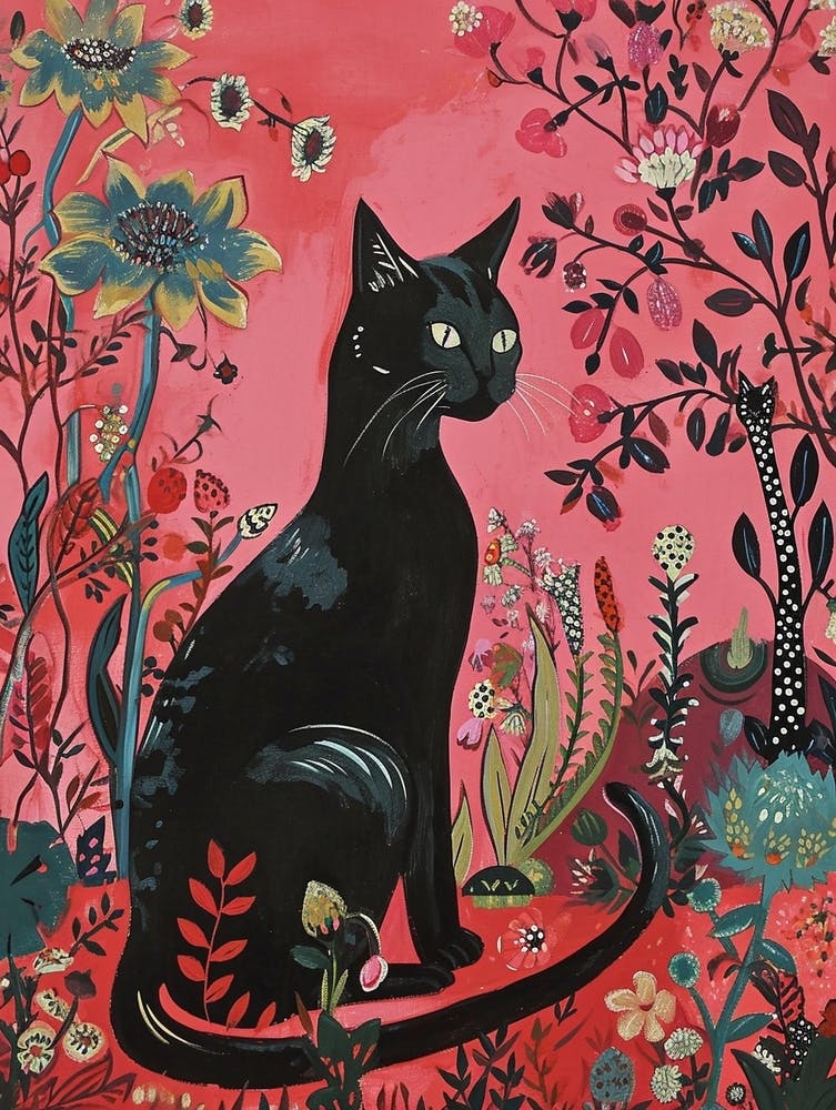 Floral Animal Painting Cat 1