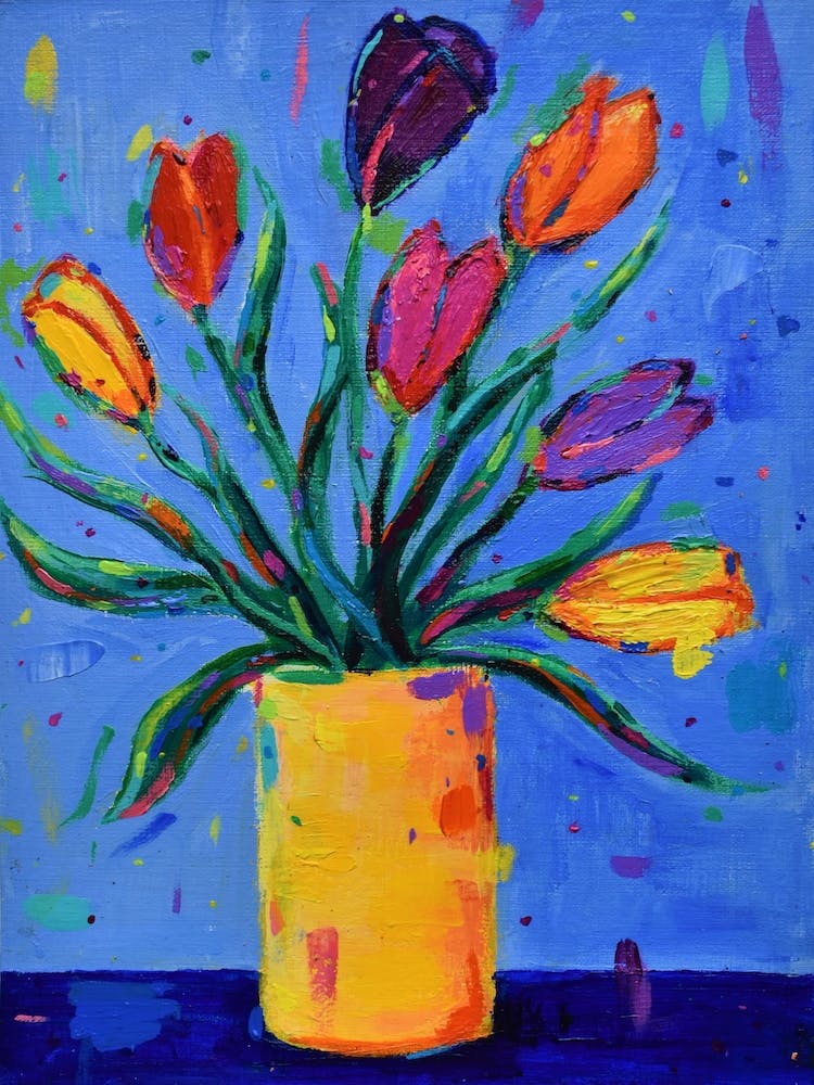 Tulips In A Yellow Vase Living Room Art print