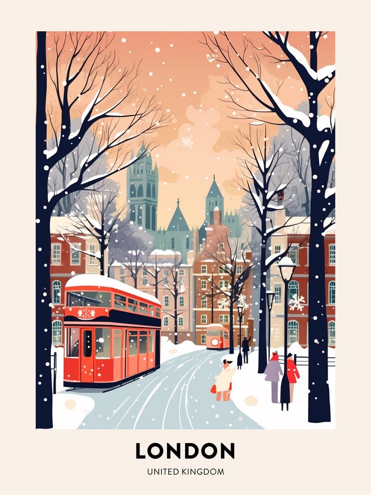 Vintage Winter Travel Poster London United Kingdom 7
