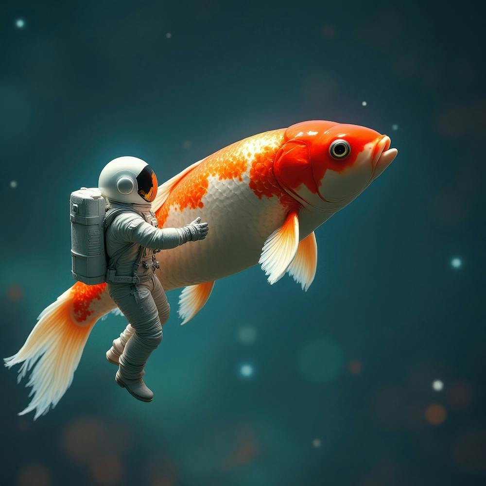 Astronaut Flying Over Koi Fish