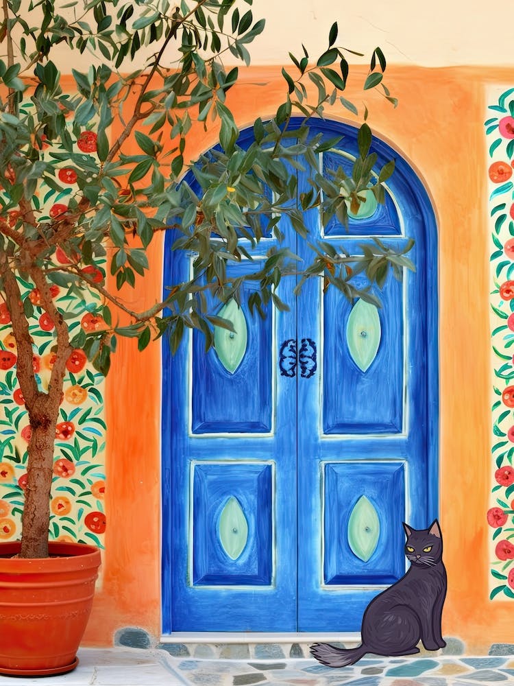 Greek Blue Door Cat