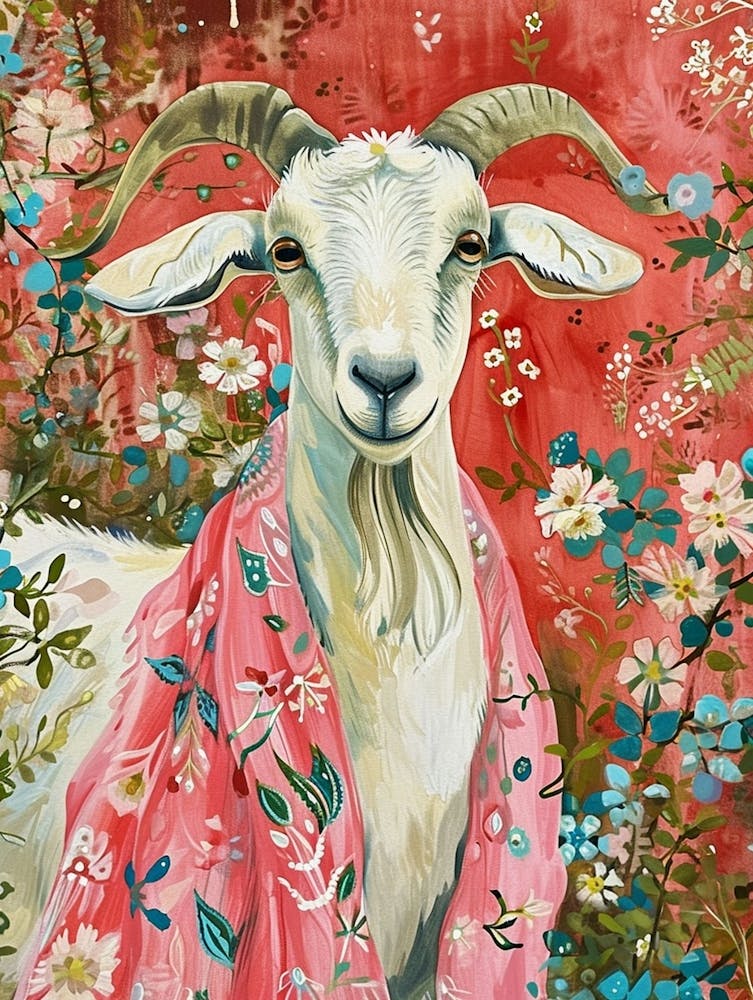 Floral Animal Painting Goat 1