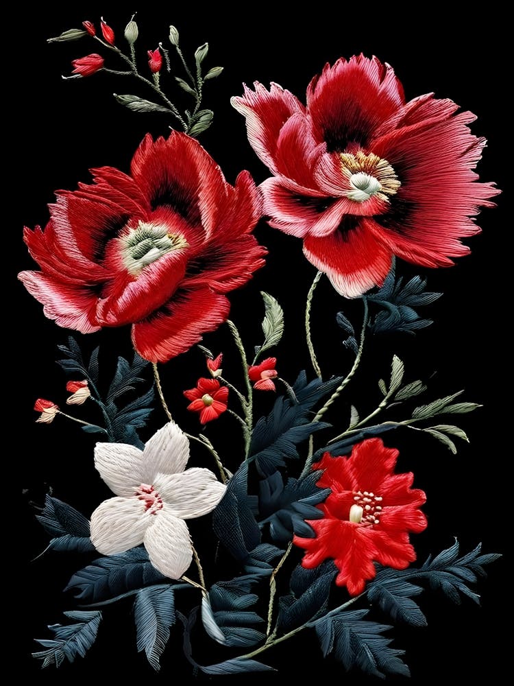 Florales Stickmuster Ein Stickmuster inspiriert vom Blumenarrangement