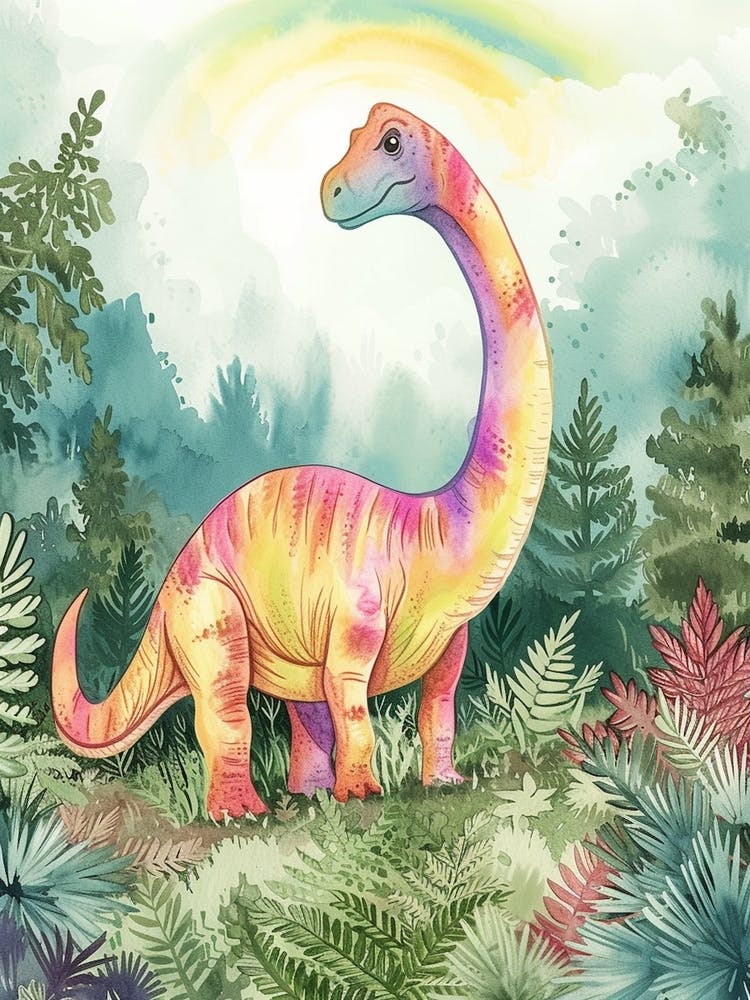 Pastel Rainbow Watercolour Corythosaurus Dinosaur 2