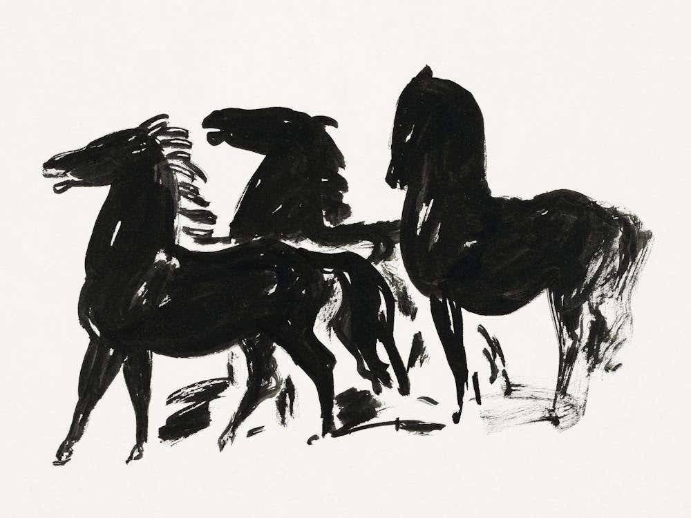 Black and White Abstract Horses
