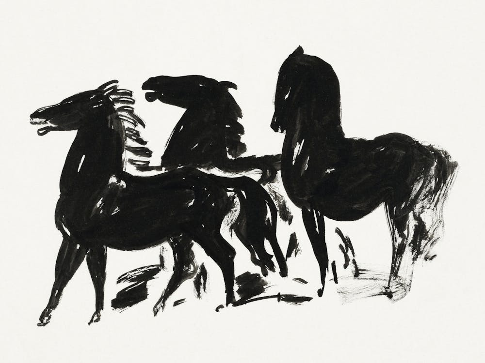 Black and White Abstract Horses