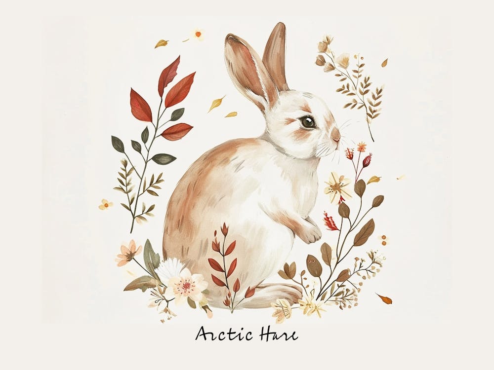 Little Floral Arctic Hare 2 Poster