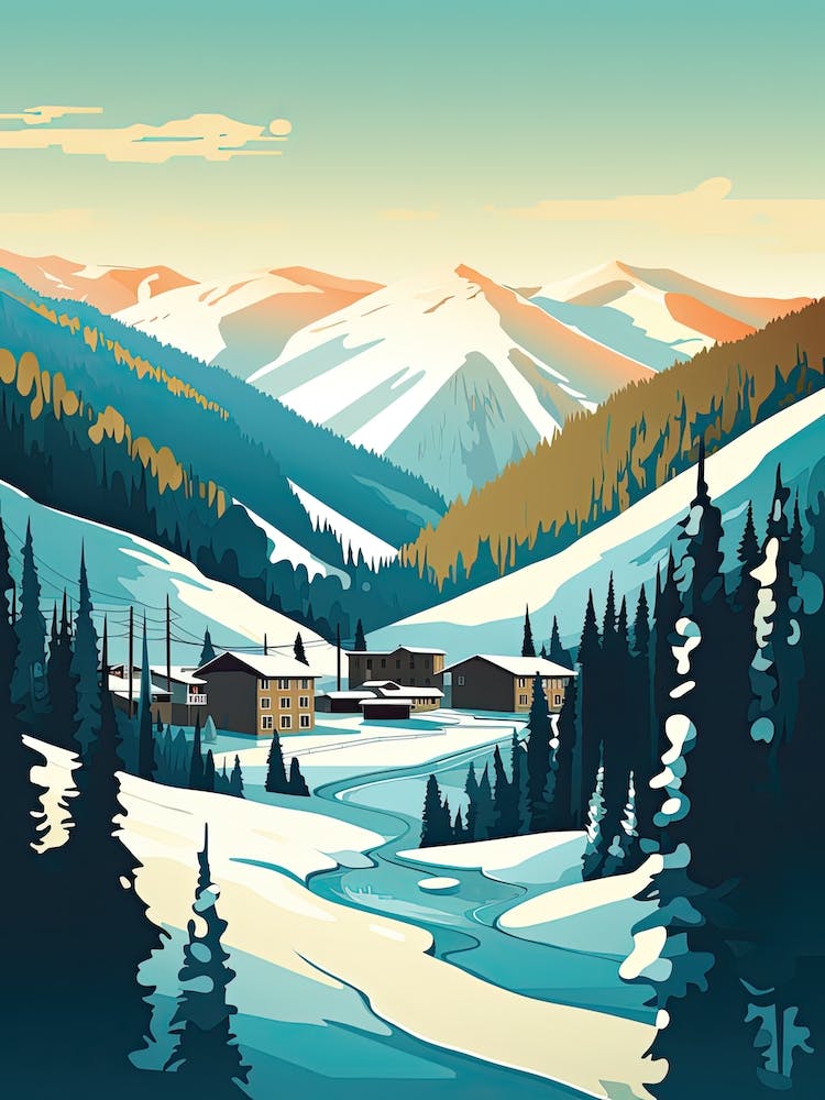 Taos Ski Valley   New Mexico, Usa, Ski Resort Illustration 3 Simple Style