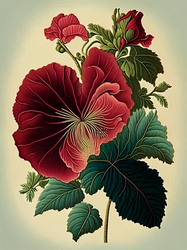 Hibiscus 1 Floral Botanical Vintage Poster Flower