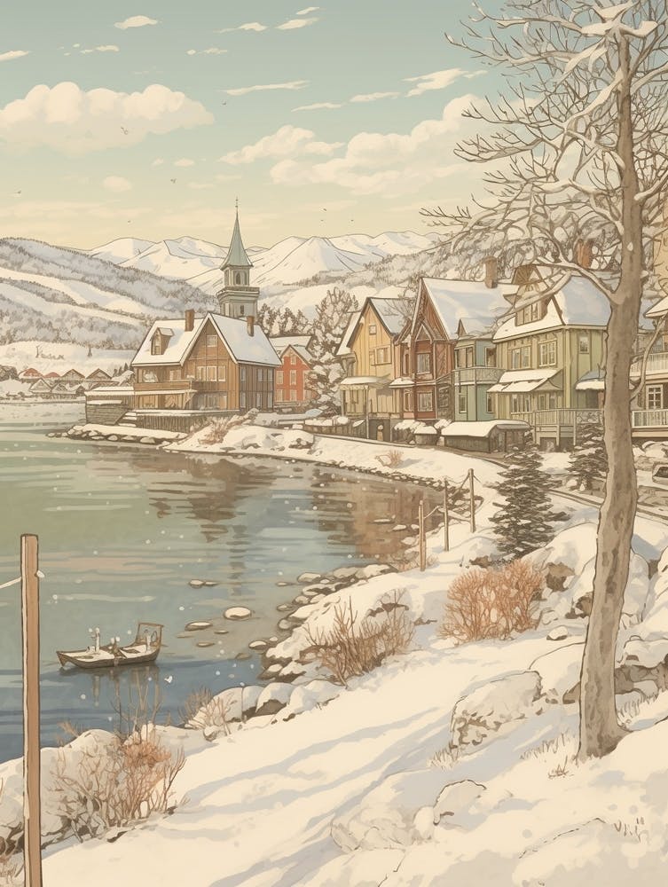 Vintage Winter Illustration Troms Norway 3