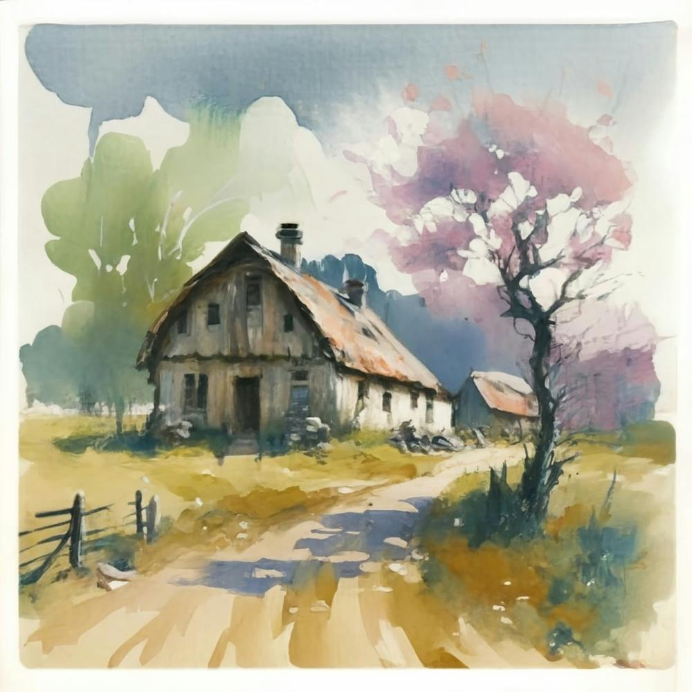 Watercolor Of A Country House
