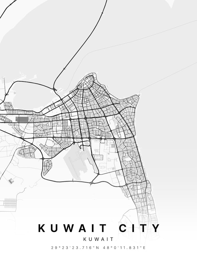 Kuwait City Kuwait White Map