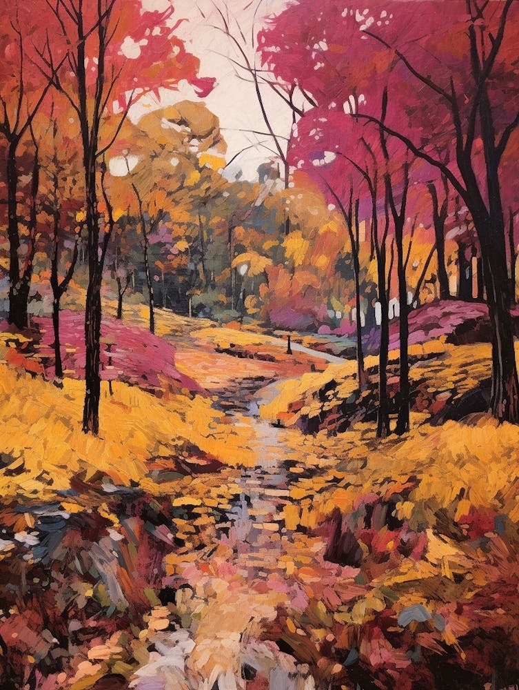 Autumn City Park Painting Royal Park Kyoto Japan 1