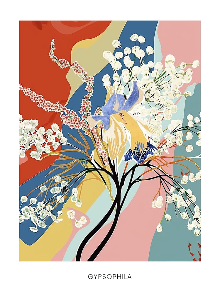 Colourful Flower Illustration Poster Gypsophila 3