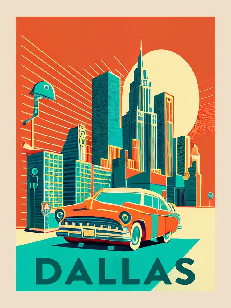 Dallas Retro Orange Travel Poster