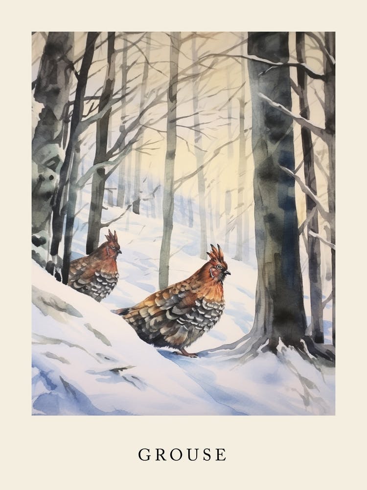 Winter Watercolour Grouse 2 Poster