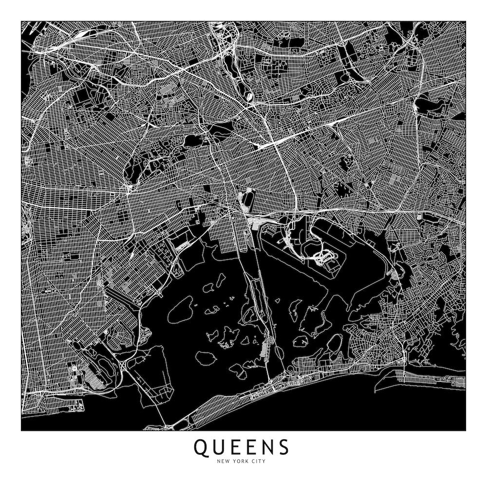 Queens Black And White Map Square