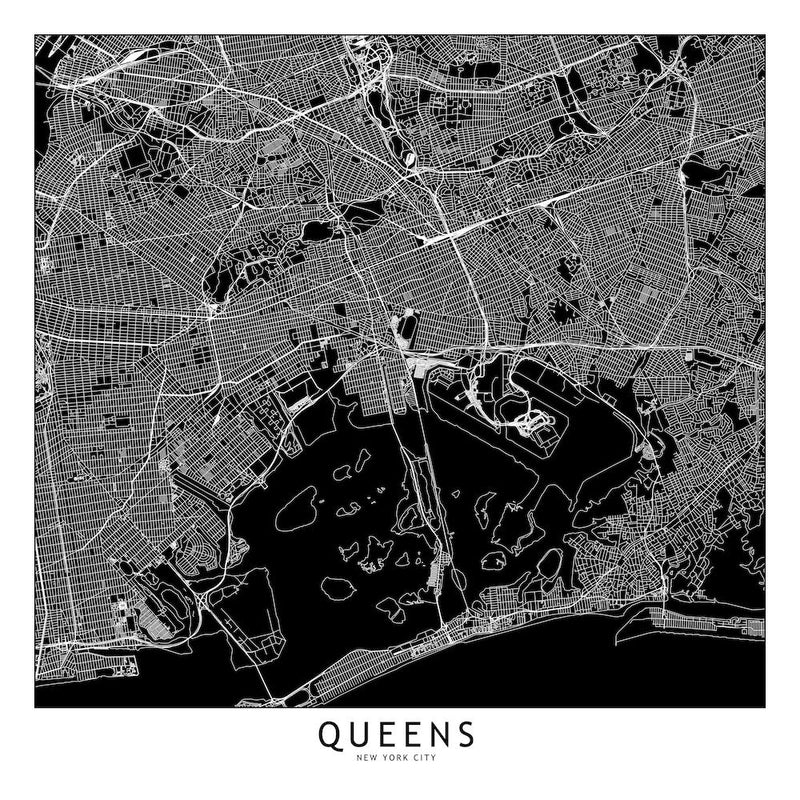 Queens Black And White Map Square