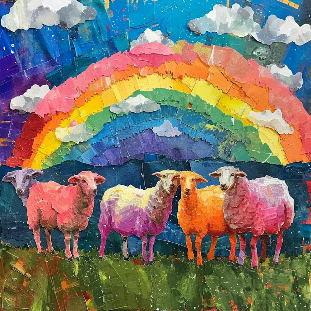 Textured Kitsch Sheep Collage