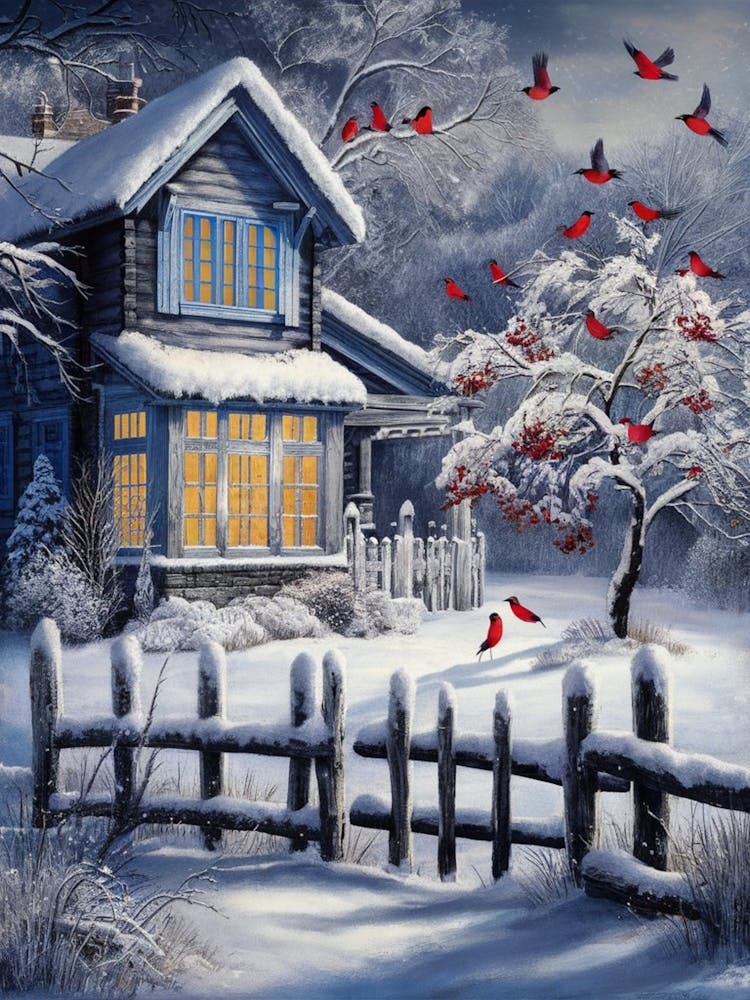 A Serene And Picturesque Winter Scene, Beautifully Painted With Incredible Detail