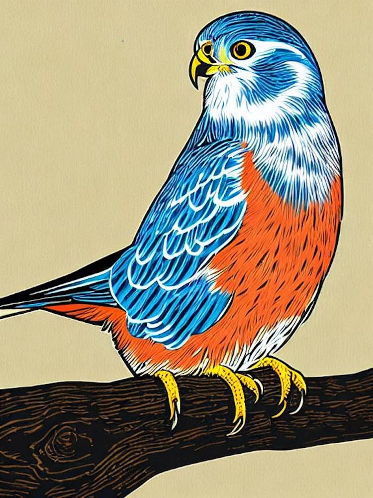 American Kestrel Linocut Bird
