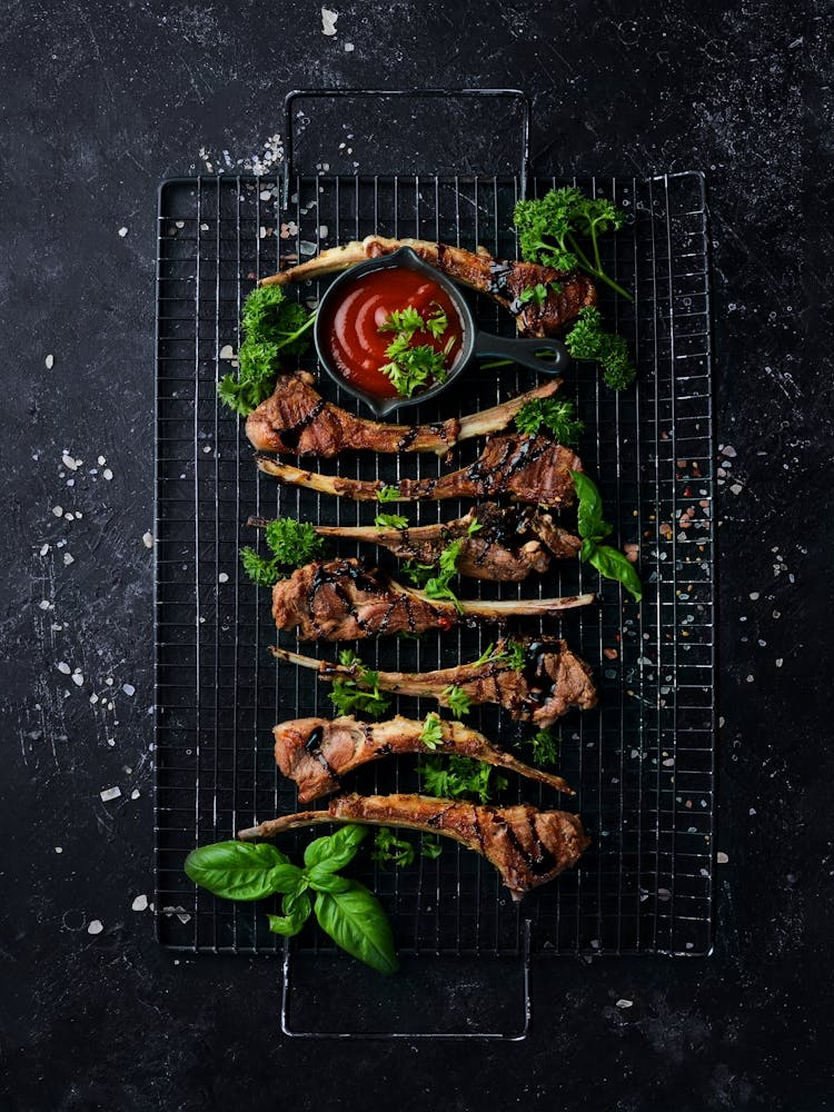 BBQ, Grill, Raw lamb — Food kitchen poster/blackboard, photo art