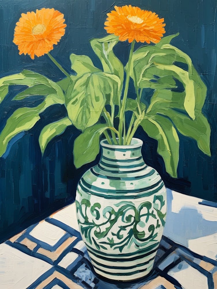 Flowers In A Vase Still Life Painting Calendula 1