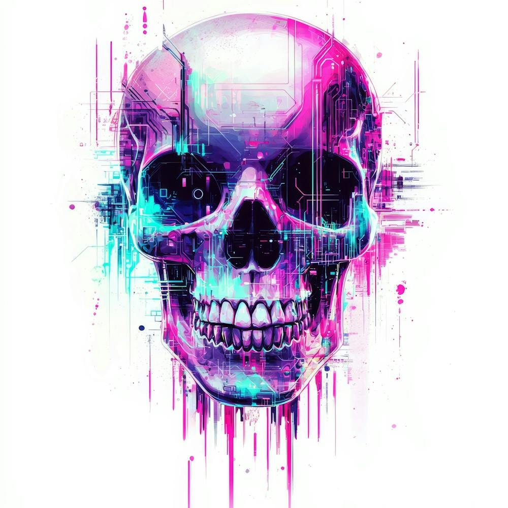 Digital Skull. Generated AI. Wall