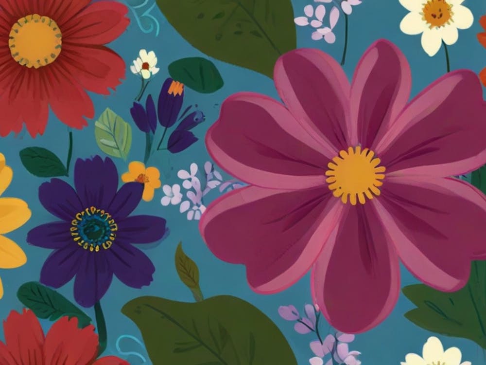 Flowers On A Blue Background 1