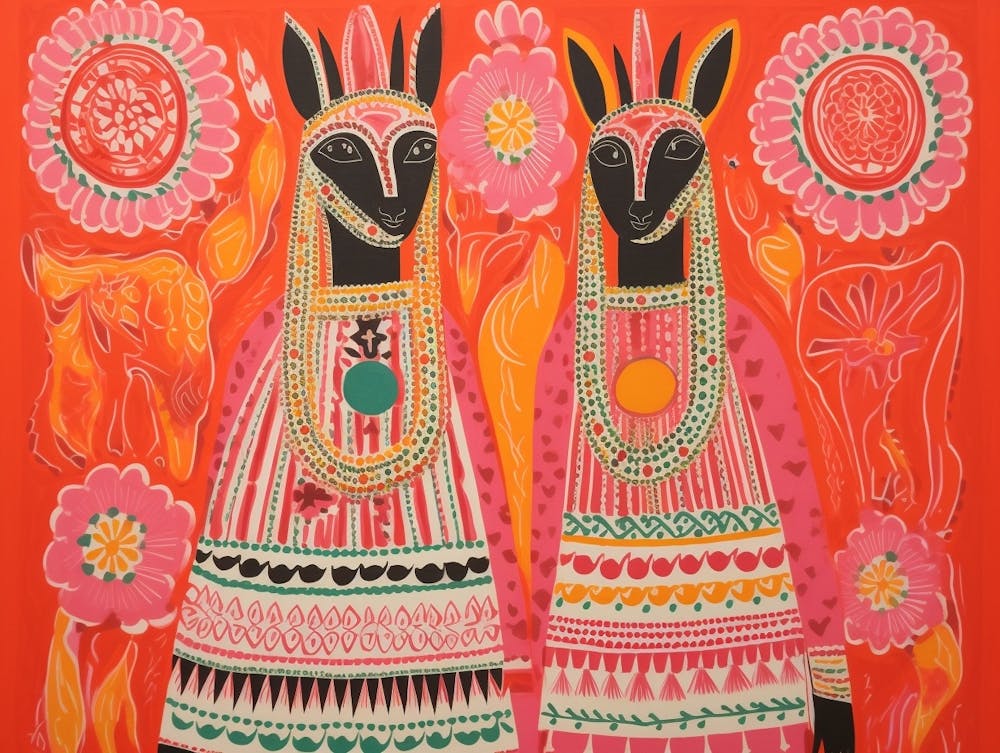 Lama 2 Tierillustration im Folk-Stil