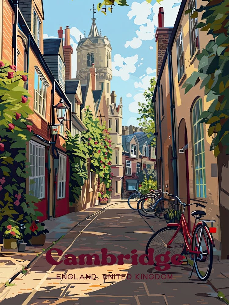 Cambridge England Street Digital Travel Art