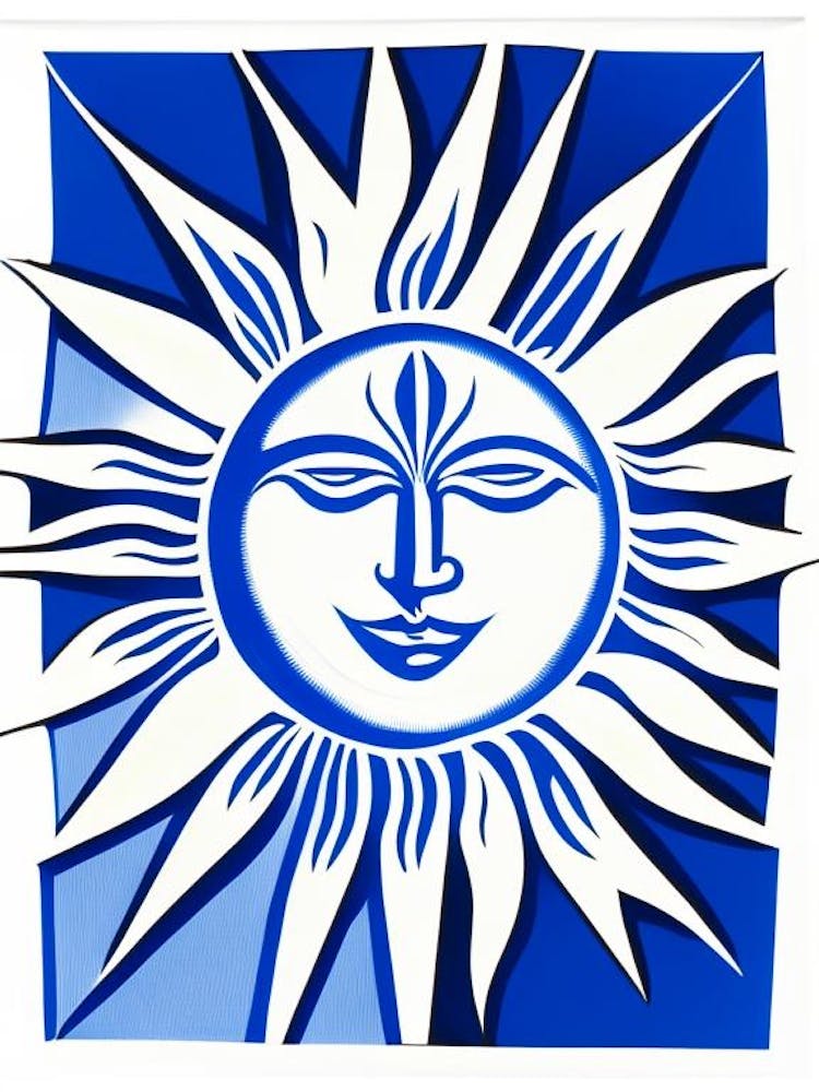 Sun Symbol Blue And White Line Drawing
