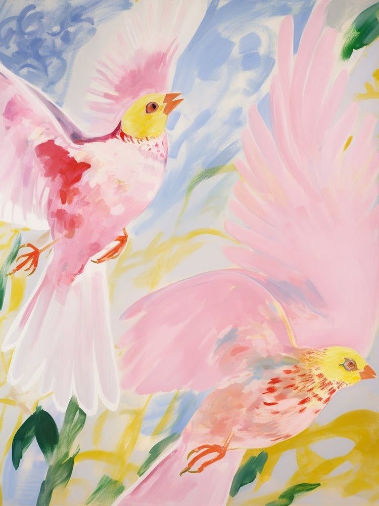 Pink Ethereal Bird Painting Finch 3