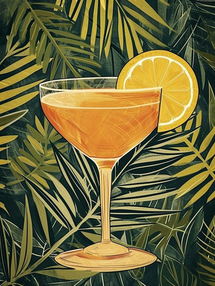 Art Deco Tropical Cocktail With Leaves
