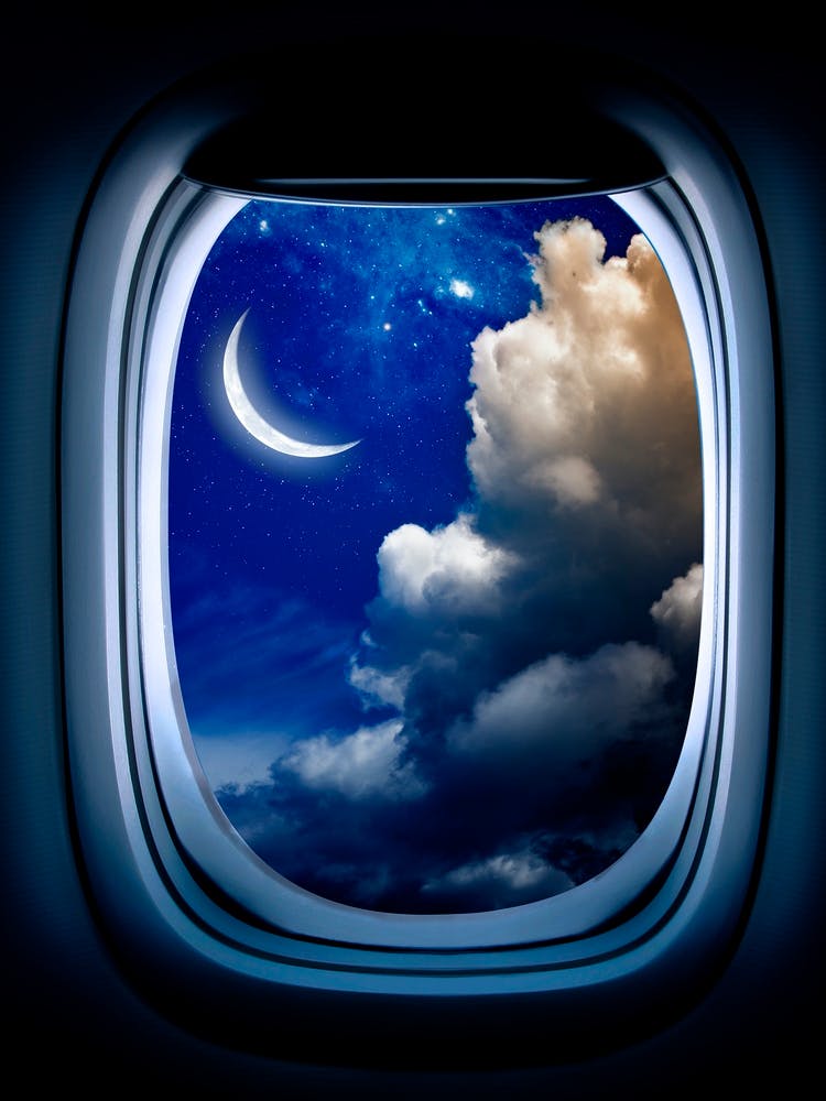 Airplane window with Moon, porthole #3