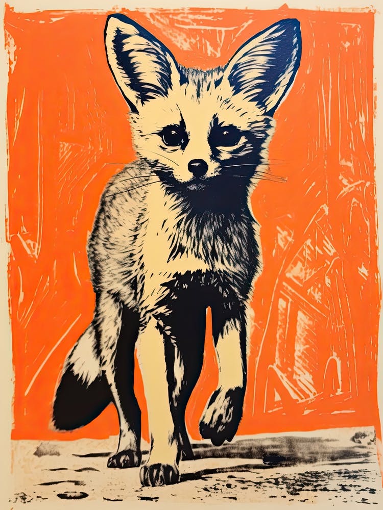 Fennec Fox, Woodblock Animal Drawing 1