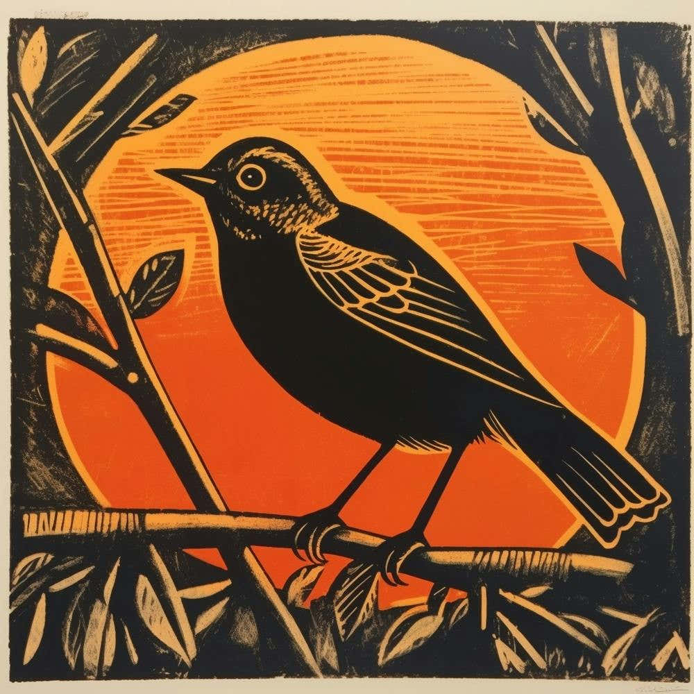 Retro Bird Lithograph Robin 4