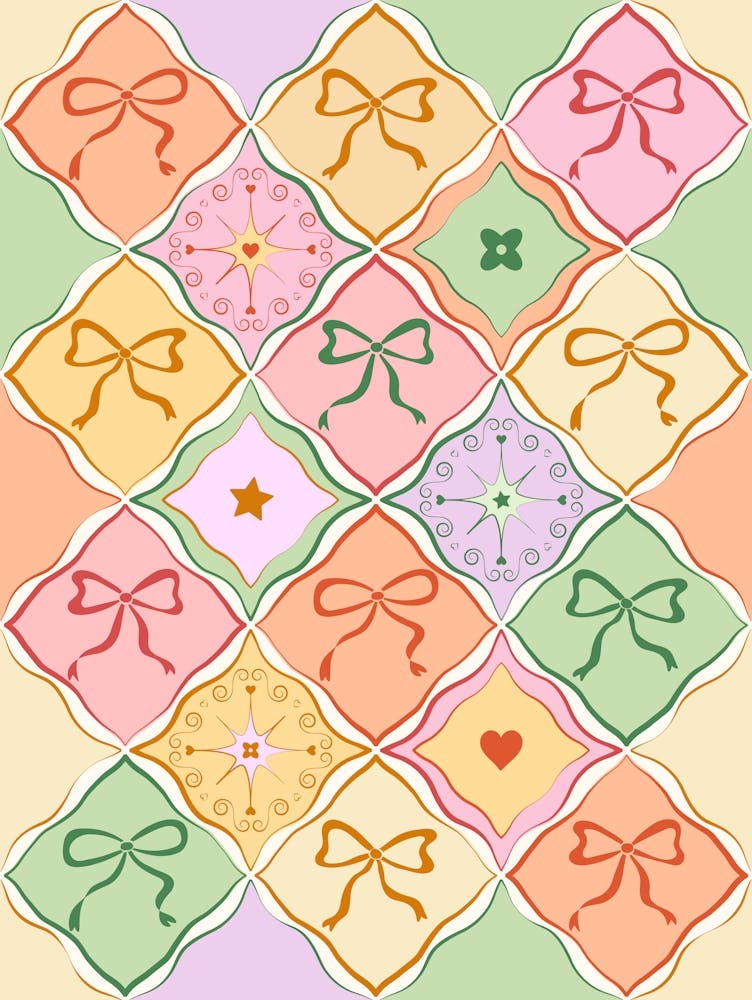Farbenfrohe Coquette Patchwork-Steppdecke mit Schleifen