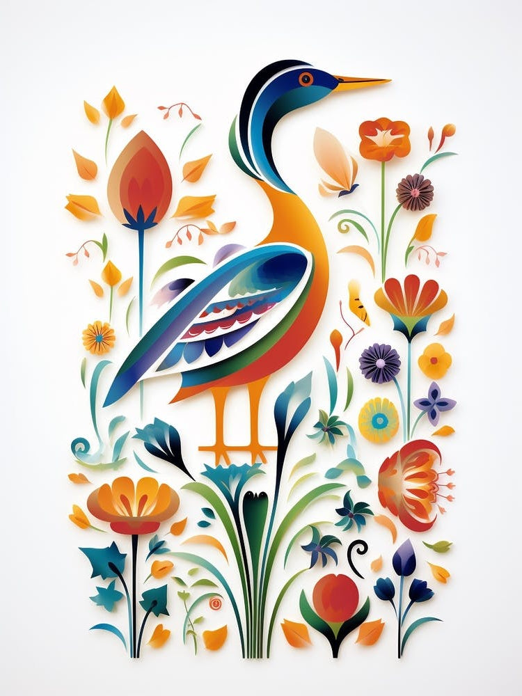 Scandinavian Bird Illustration Mallard Duck 2