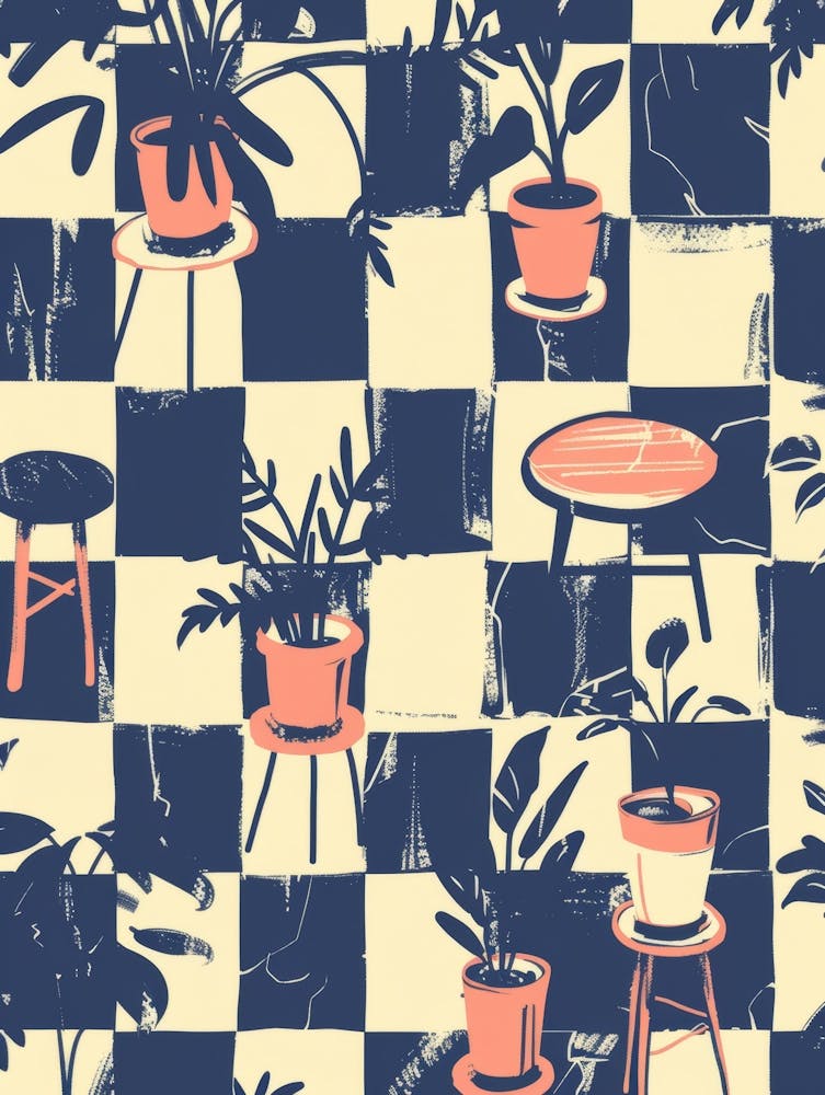 Seamless Pattern With Potted Plants