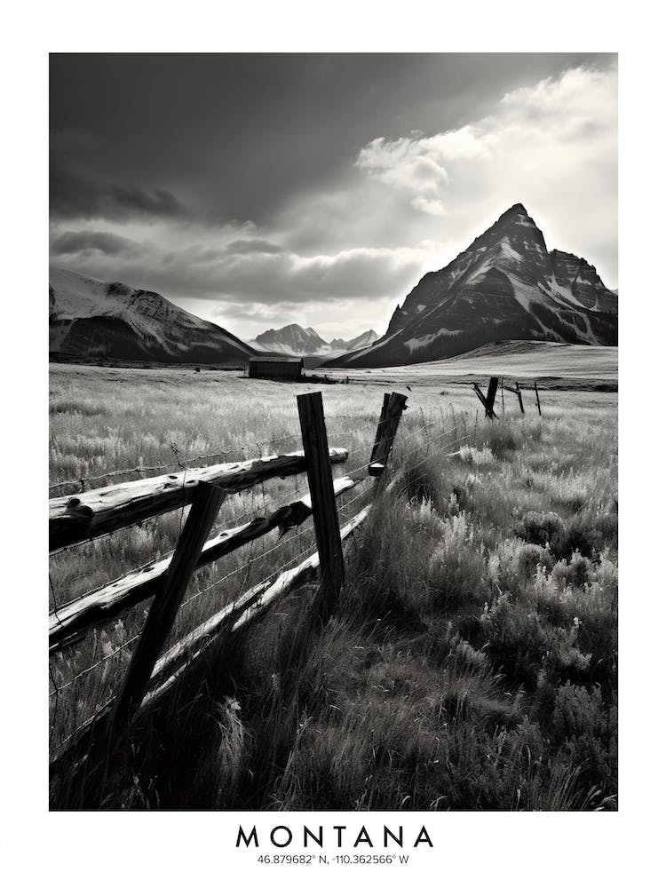 Poster Of Montana, Black And White Analogue Photograph 4