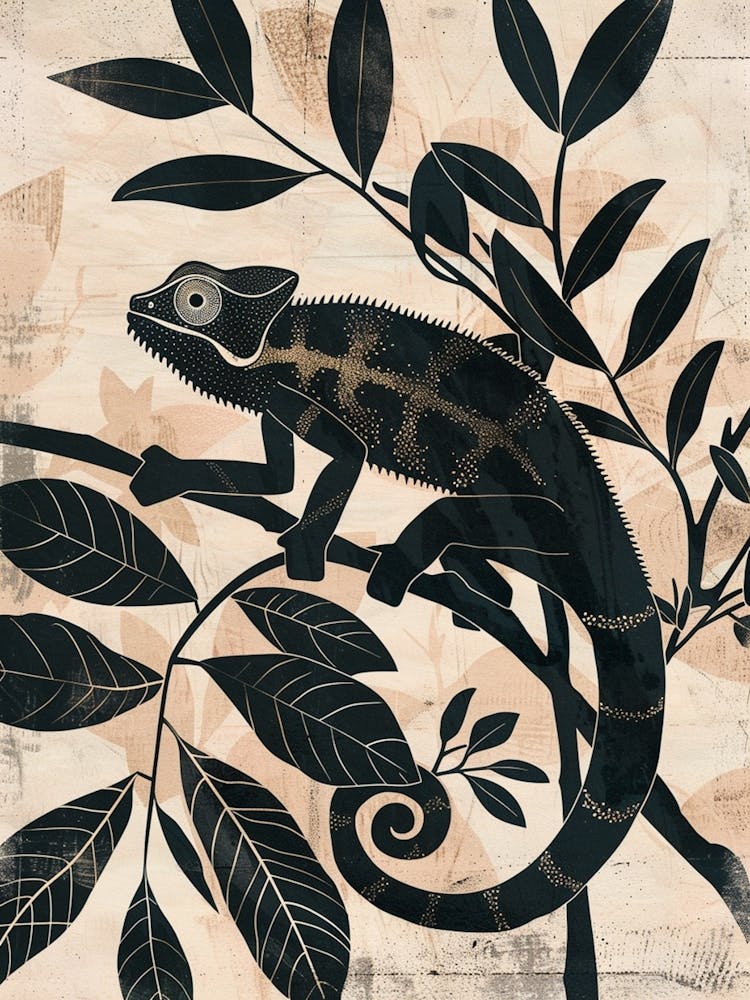 Black Chameleon Tree Silhouette 1