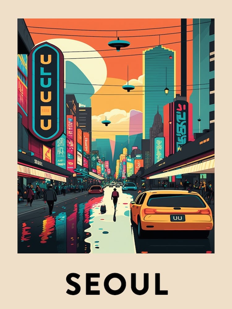 Seoul 2 Vintage Travel Poster