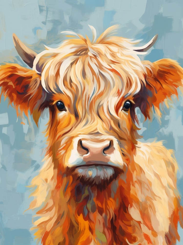 Simple Illustrative Painting Of Baby Highland Cow 2