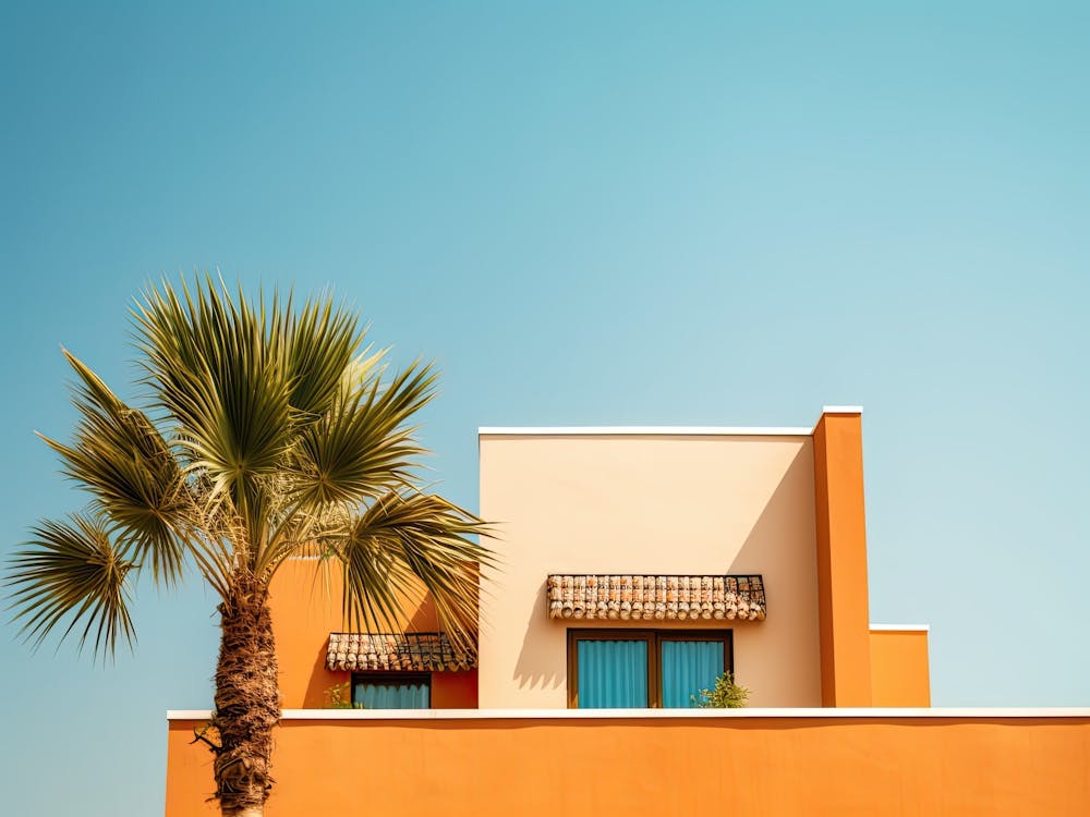 Bright Orange House And Blue Sky Summer Photography